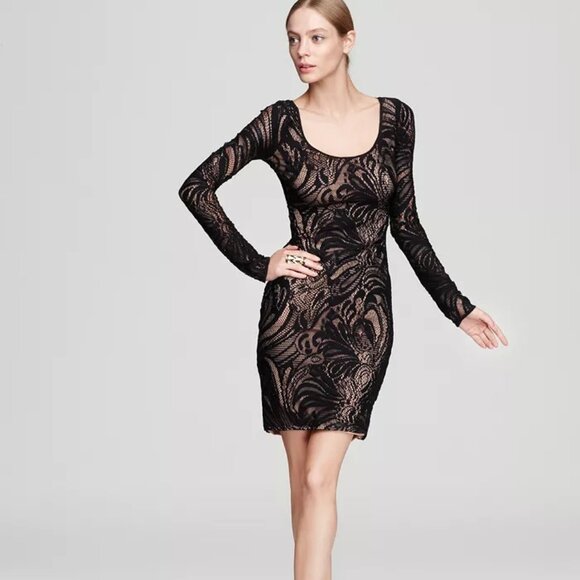 BCBGMaxAzria Black and Cream Long Sleeve Dress - Picture 5 of 8